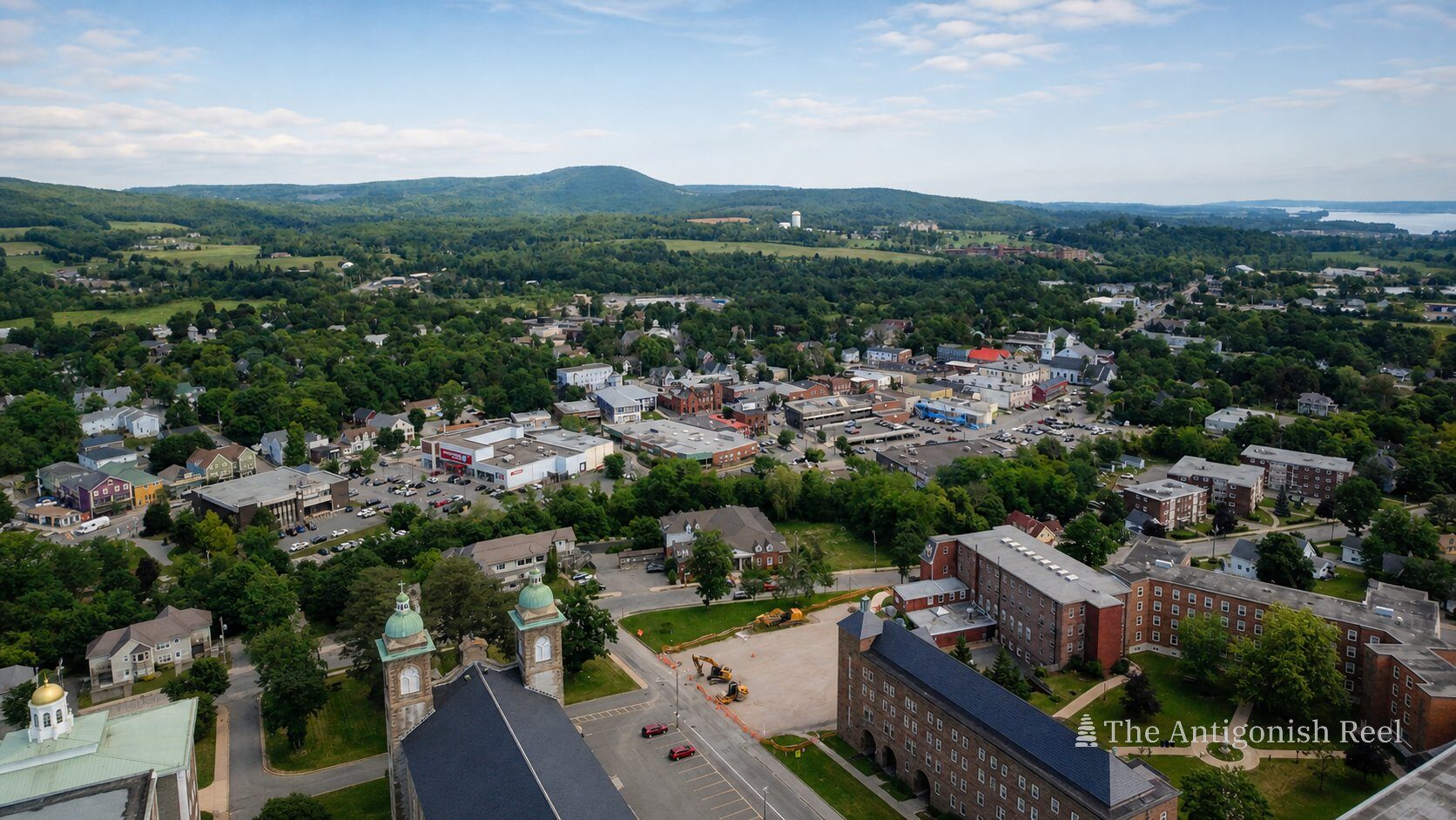 Aerial view of downtown Antigonish, Nova Scotia