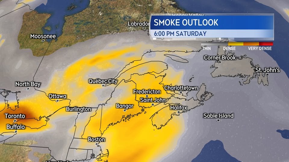 A CTV weather map of wildfire smoke and the Maritime Provinces