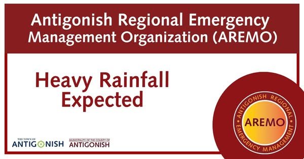 A Yellow Rainfall Warning is in effect for Antigonish Town and County.